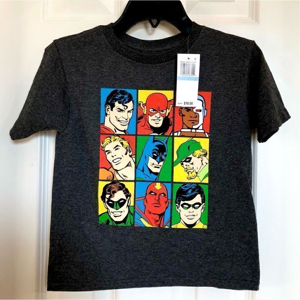 DC COMICS - NWT - Boys Size 5 Justice League Graphic Tee/Black Poly/Cotton Blend